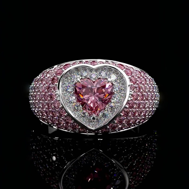 Heart Cut Pink Sapphire Gradient Micro-Pave Wedding Band