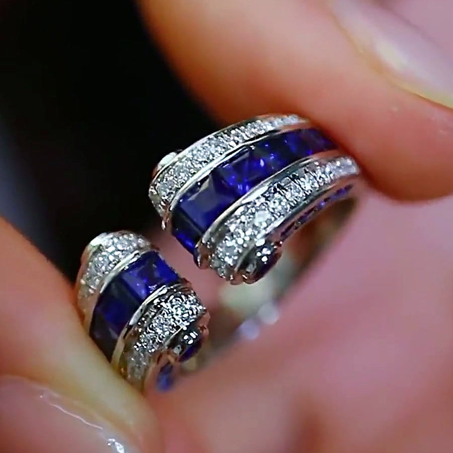 5.45ct Radiant Cut Blue Sapphire Eternity Ring