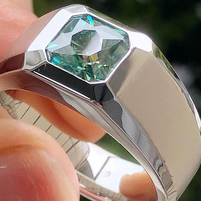 4ct Bezel Setting Green Sapphire Men's Engagement Ring