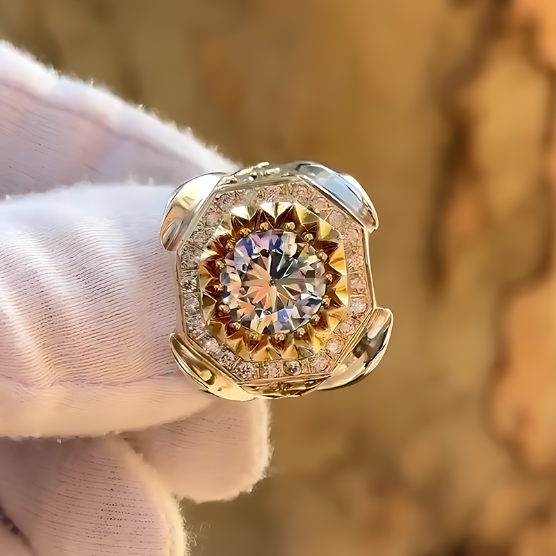 3ct Round Cut Octagonal Halo White Sapphire Cocktail Ring for Men