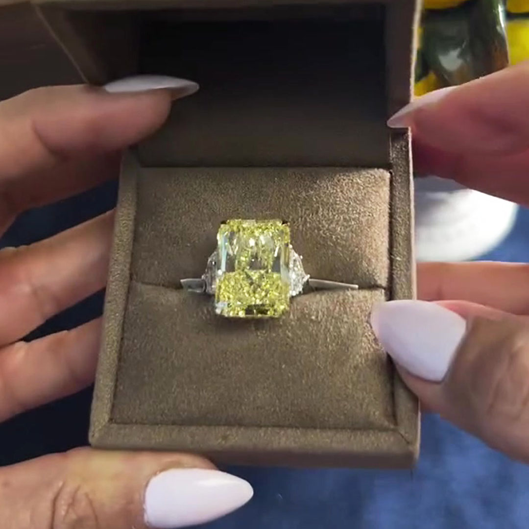 7ct Three-stone Radiant Cut Yellow Sapphire Engagement Ring