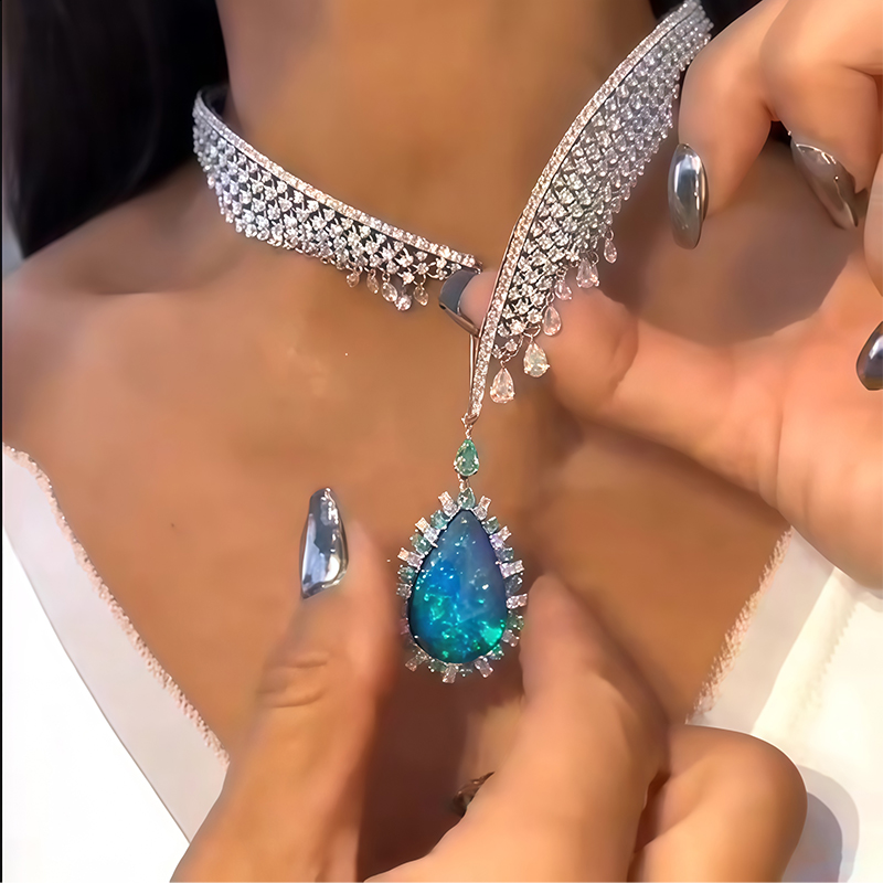 Opal & White Sapphire Convertible Multi-Row Choker Necklace