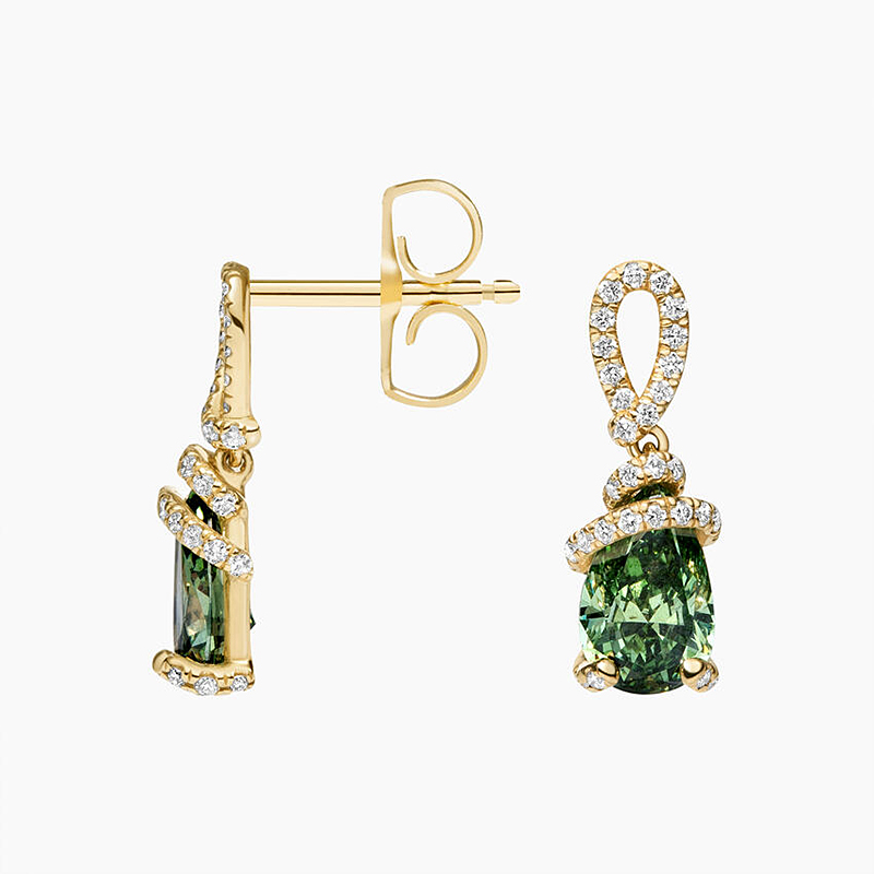 Twisted Pear Cut Forest Green Tourmaline & White Sapphire Pavé Drop Earrings