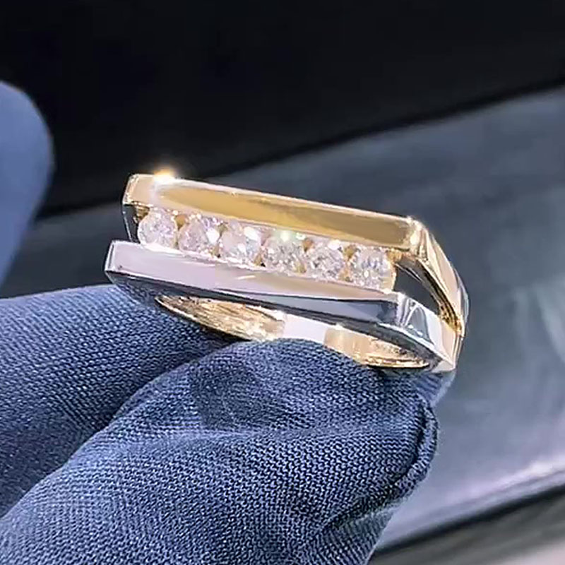 0.6ct Round Cut White Sapphire Double Band For Men