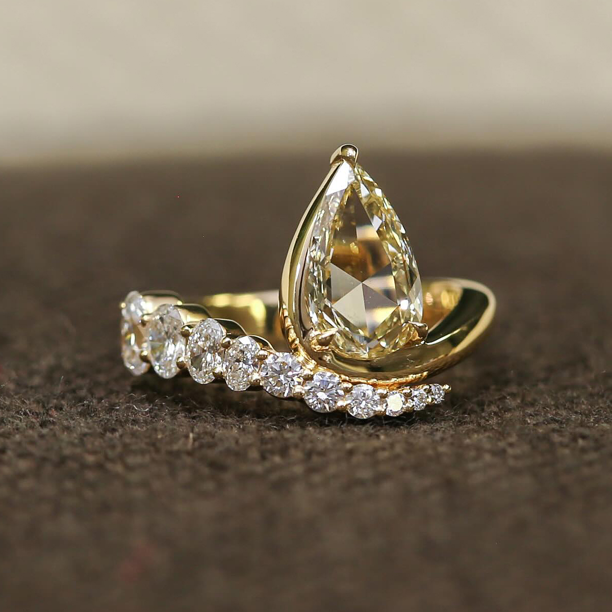 2.5ct Pear Cut Honey Yellow & White Sapphire Engagement Ring