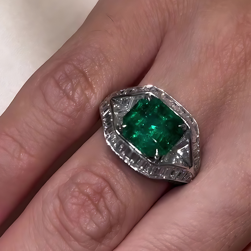 2.5ct Radiant Cut Emerald Sapphire Engagement Ring