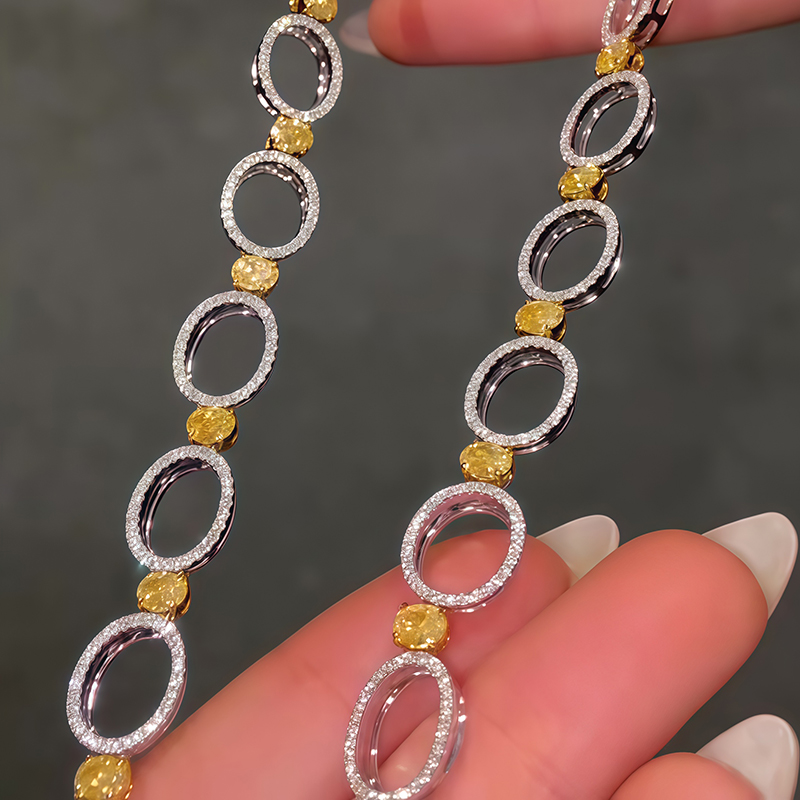 Modern Open-Circle Diamond & Yellow Sapphire Choker Necklace