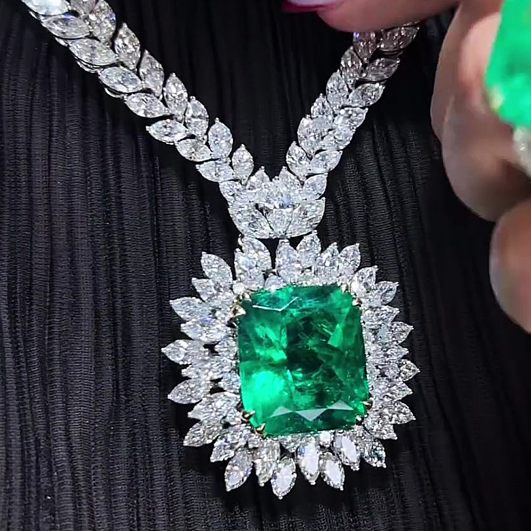 Multi-Cut Emerald Sapphire Pendant Necklace