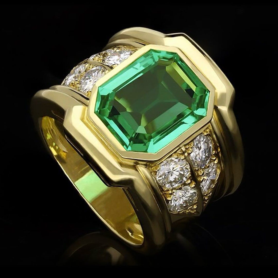 6ct Emerald Cut Emerald Sapphire Men's Engagement Ring