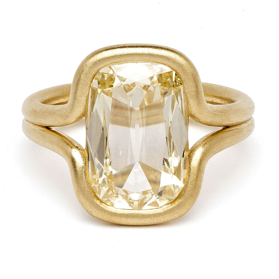 3.5ct Sandblast Cushion Cut Yellow Sapphire Solitaire Ring