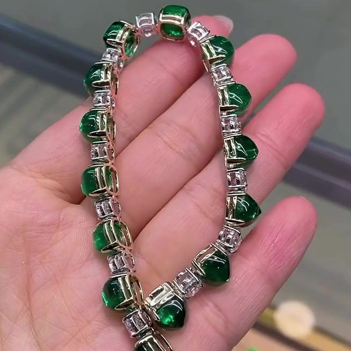 Royal Colombian Cabochon Cut Emerald Sapphire Bracelet