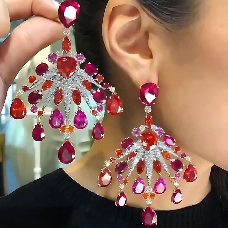 Ruby & White Sapphire Chandelier Earrings