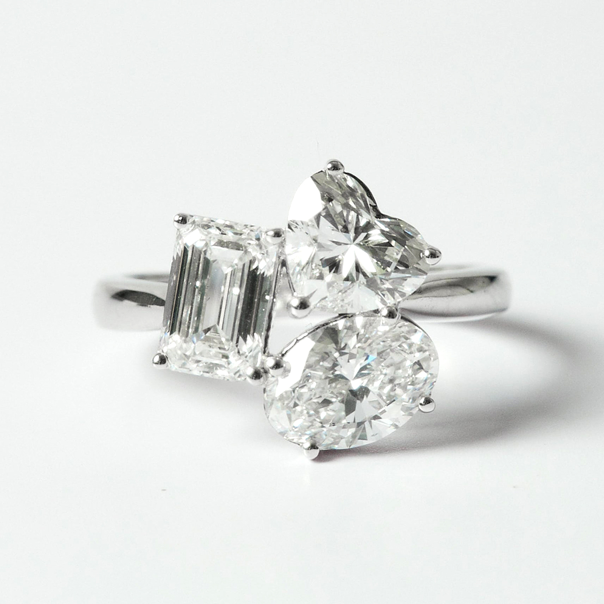 Multi-Cut Three-stone White Sapphire Engagement Ring
