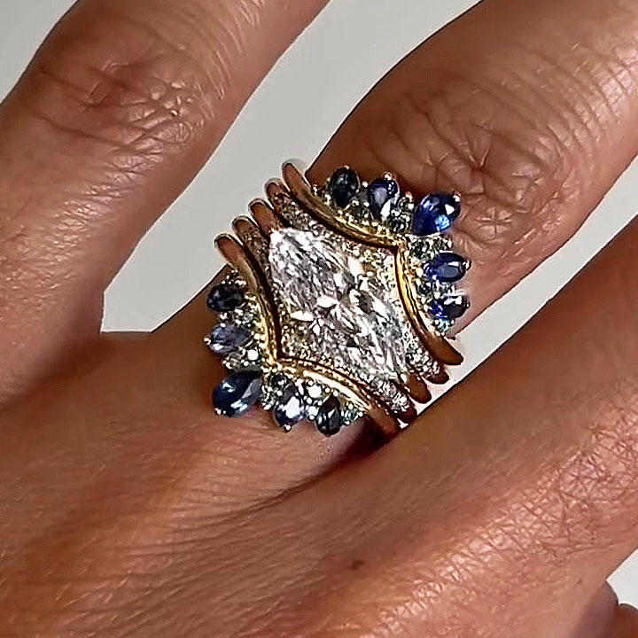 4ct Marquise Cut White Sapphire Wedding Set/5pcs