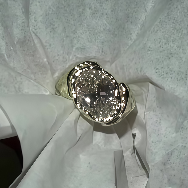 Edgy Textured 3ct Oval Cut White Sapphire Ring Set / 2-Piece