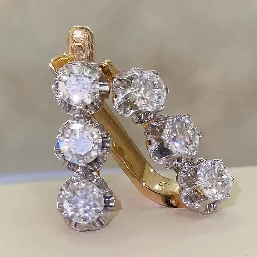 Three-stone Round Cut White Sapphire Dangle Earrings