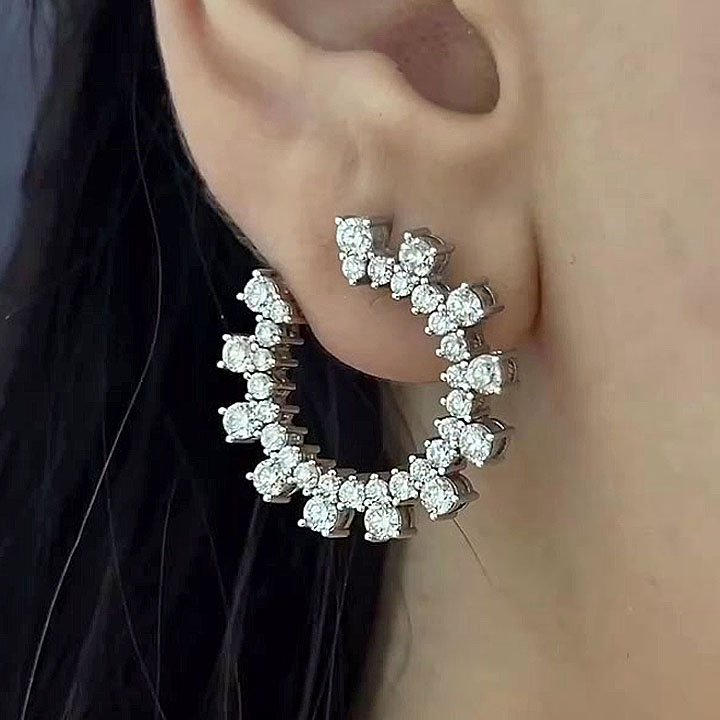 Round Cut White Sapphire Hoop Earrings
