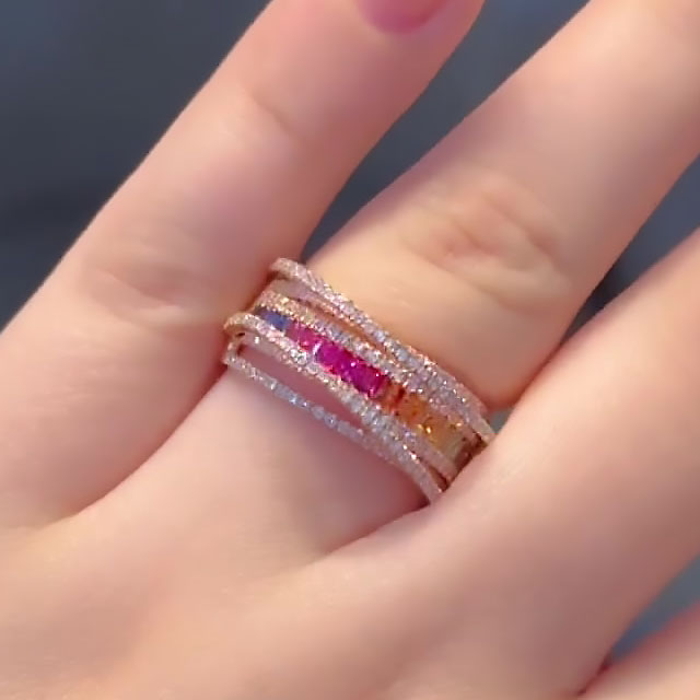 4.25ct Princess&Round Cut Rainbow Sapphire Eternity Ring