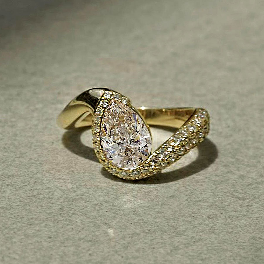 4ct Bezel Setting Pear Cut White Sapphire Engagement Ring