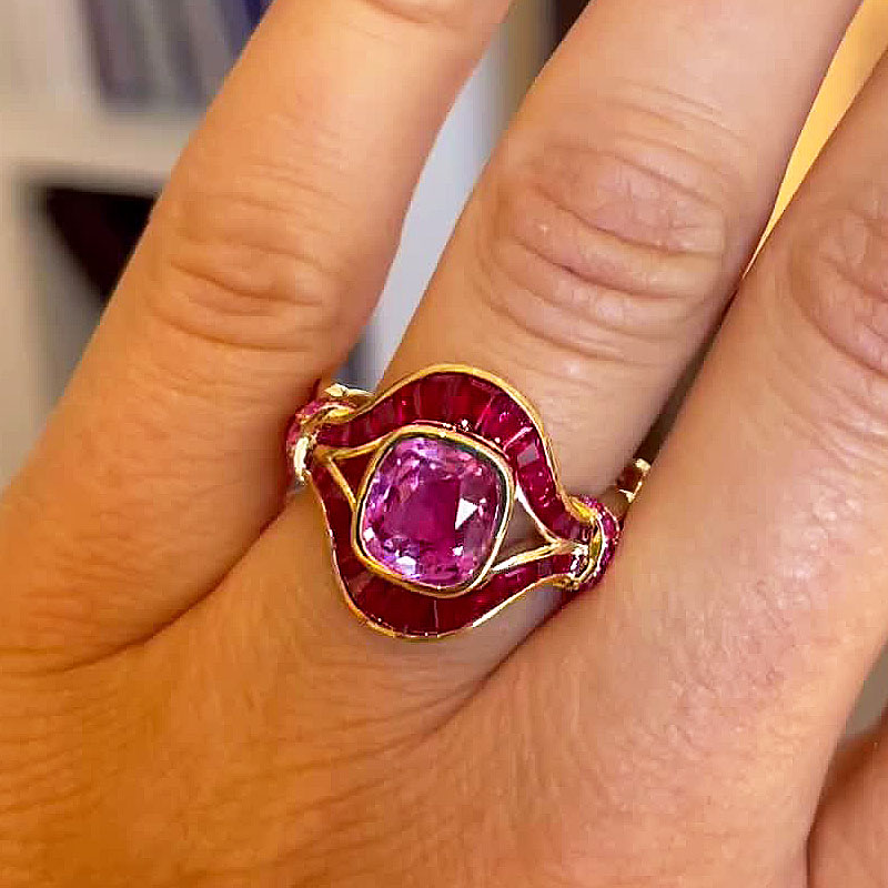 3ct Cushion Cut Ruby Sapphire Engagement Ring