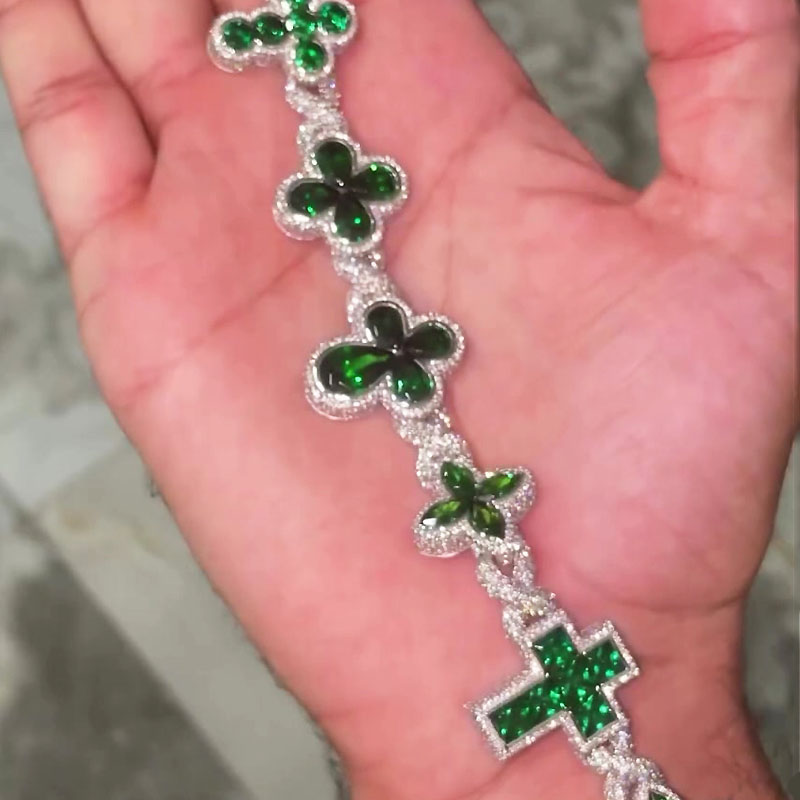 Men's Multi-Cut Emerald Sapphire&Diamond Bracelet