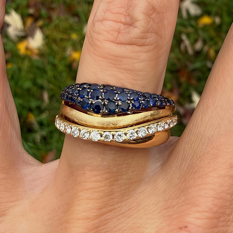 Layered Pave Blue Sapphire & White Sapphire Statement Band for Men / Women