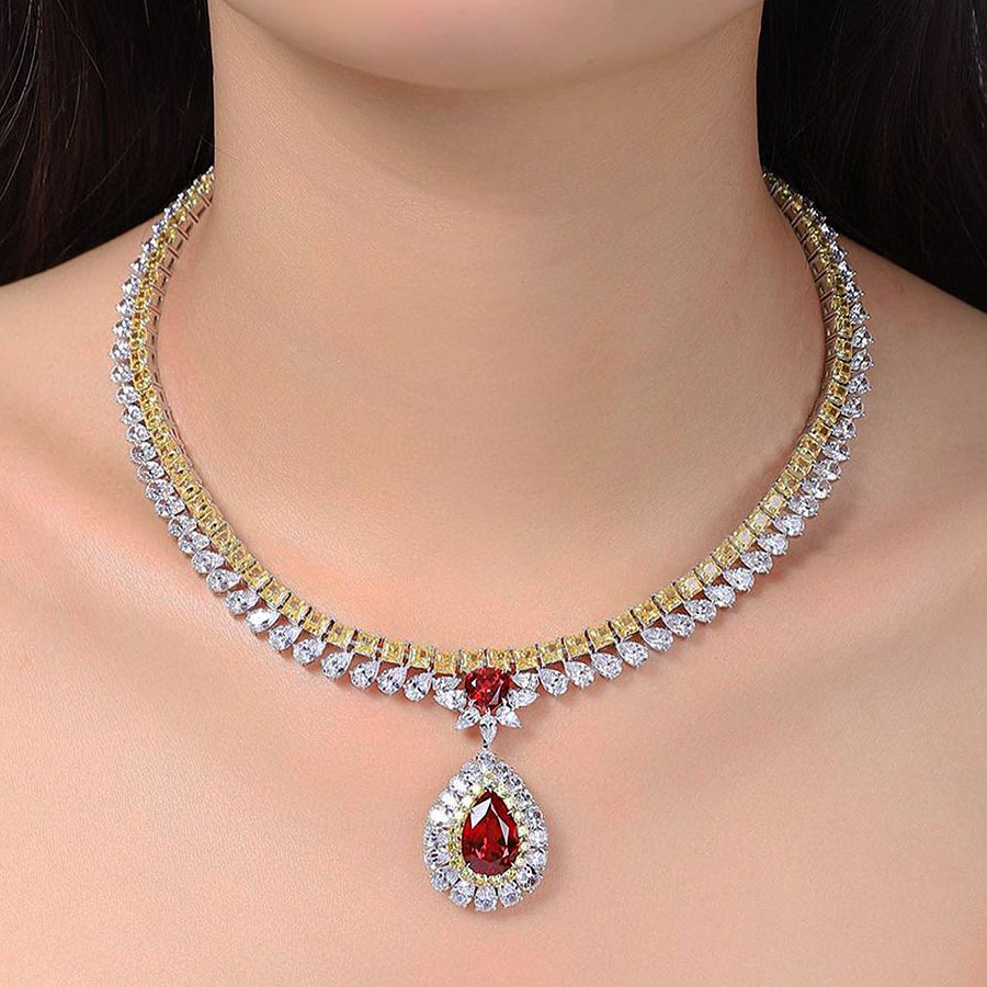 Two-tone Pear Cut Lab-created Sapphire Pendant Necklace