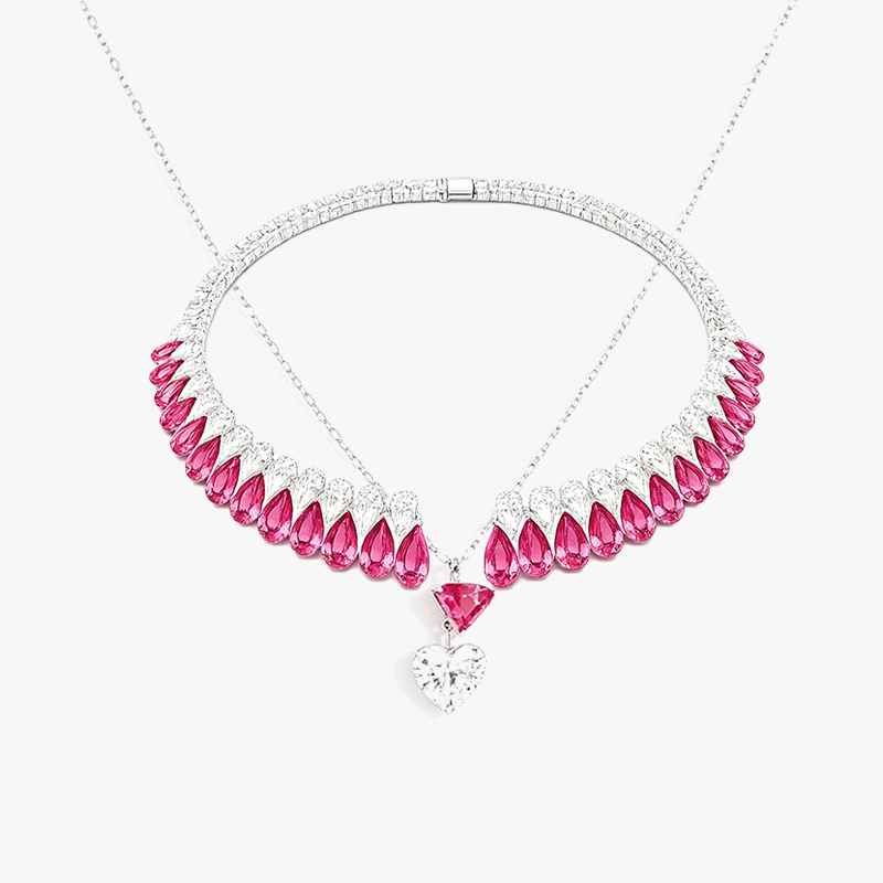 Rose & White Sapphire Multi Cut Two Piece Necklace Set
