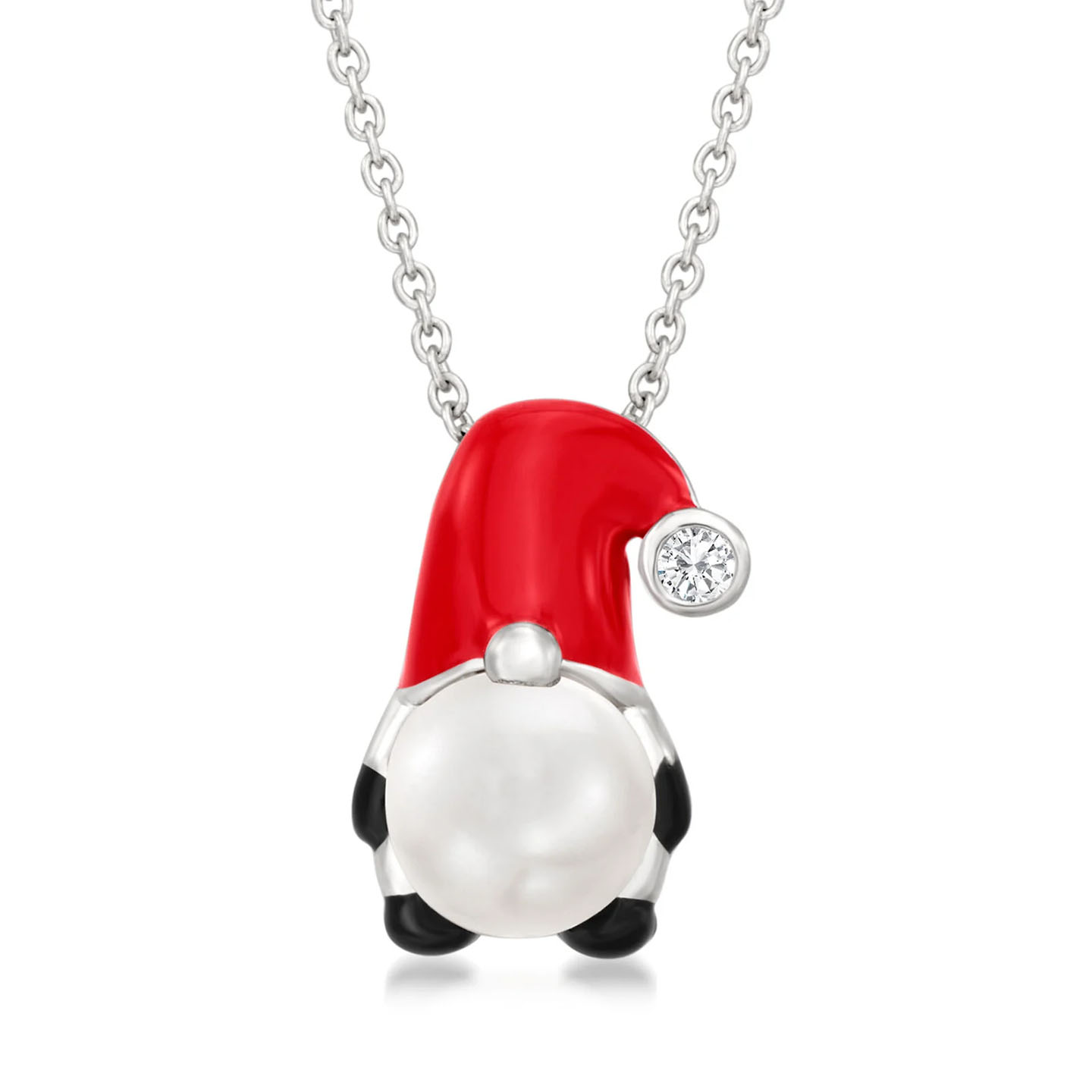 Pearl And Diamond Santa Gnome Pendant Necklace