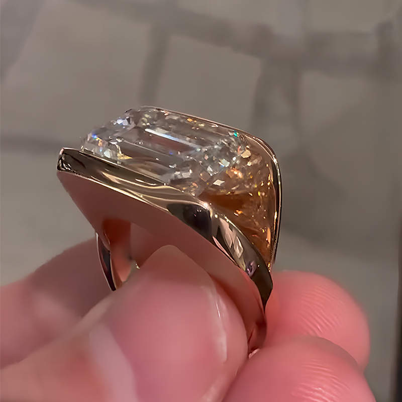 4ct White Sapphire Emerald Cut Side Open Engagement Ring