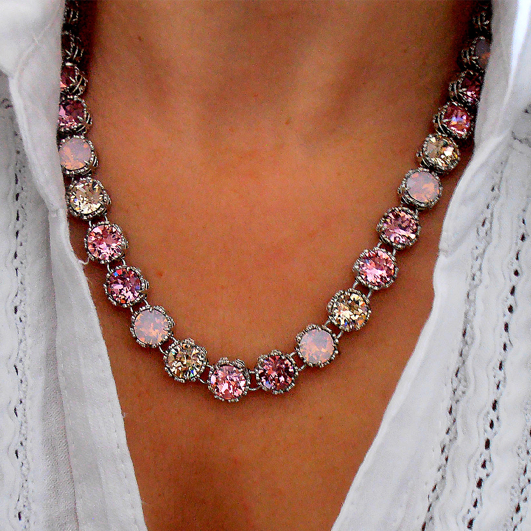 Art deco Rose Water Opal Pink Sapphire Necklace