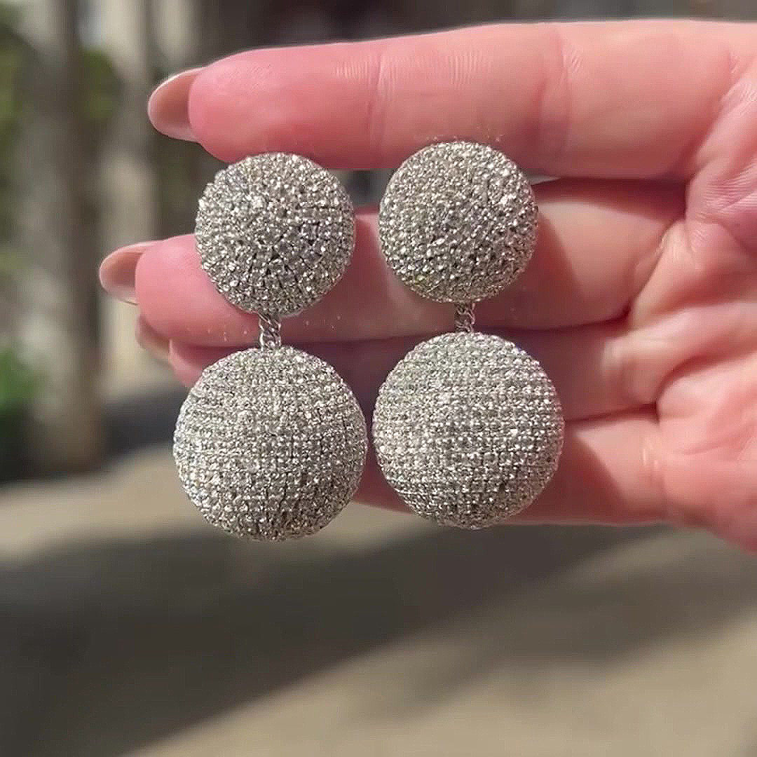 Round Cut Diamond Crystal Ball Drop Earrings