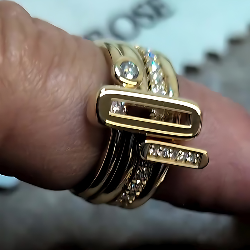 Geometric Pavé White Sapphire Stackable Band Set (4 Pieces)