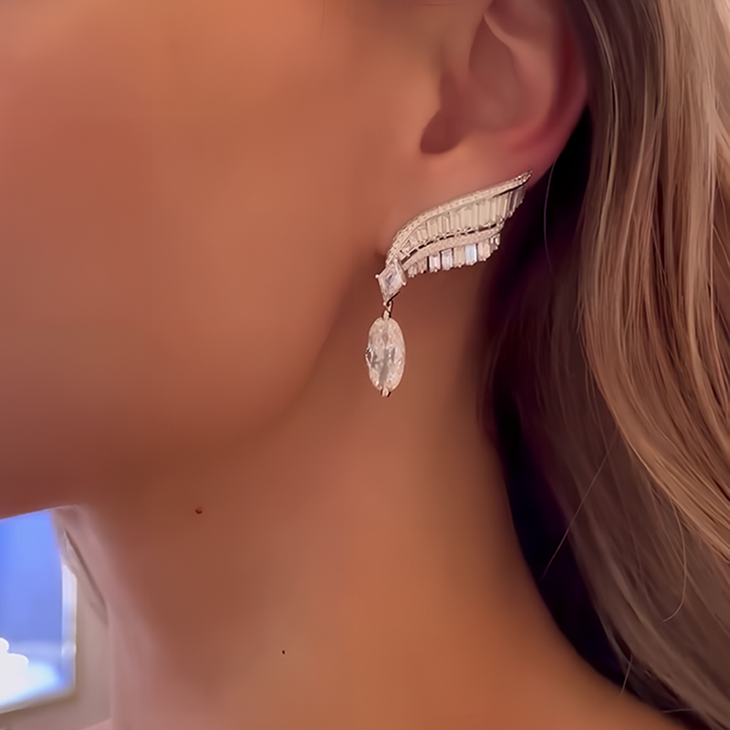 Foliage Design White Sapphire Dangle Earrings