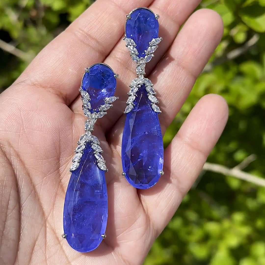 Pear Cut Blue Sapphire Drop Earrings