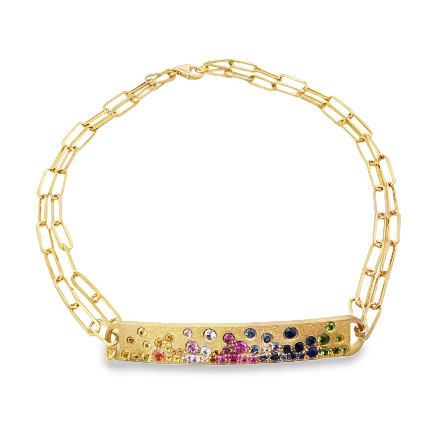 Scattered Rainbow Sapphire Bar Bracelet