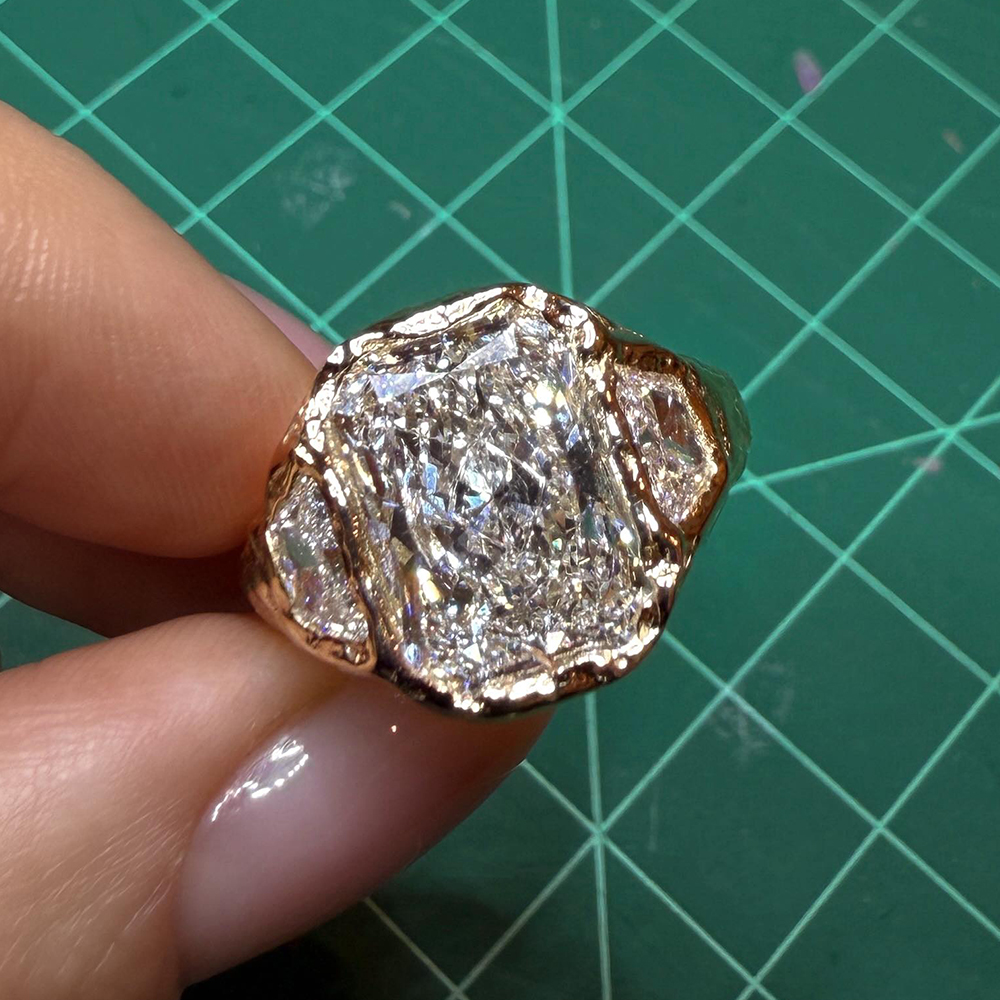 3ct Cushion Cut White Sapphire Three Stone Ring