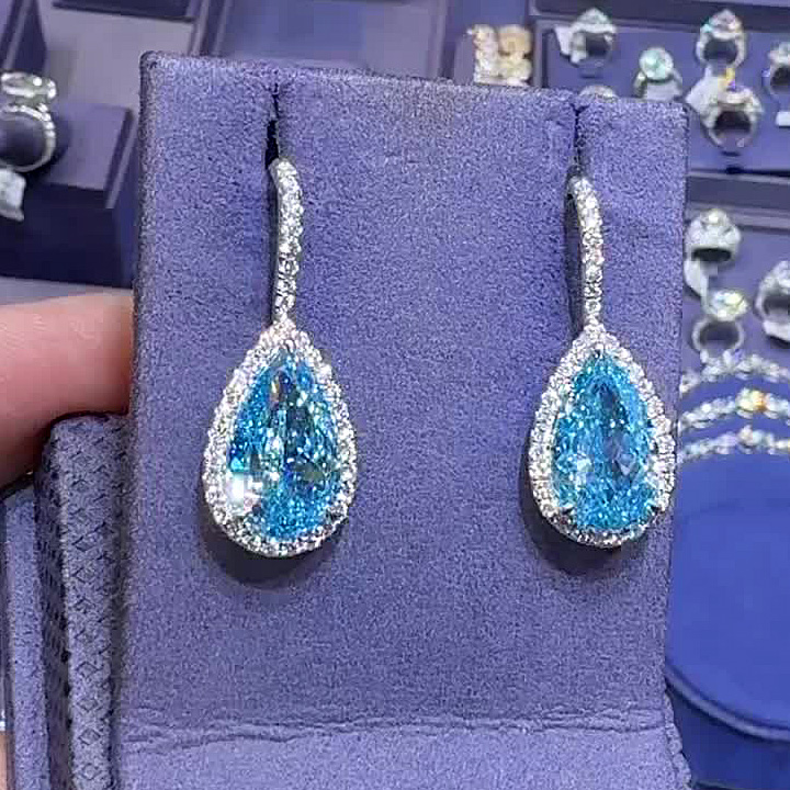 Pear Cut Aquamarine Sapphire Drop Earrings