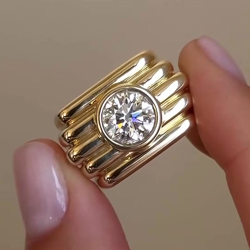 Vintage 3ct Round Cut White Sapphire Bezel Setting Ring