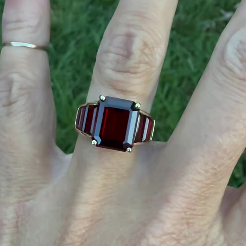 3.5ct Sleek Baguette Garnet & Red Sapphire Emerald Cut Ring