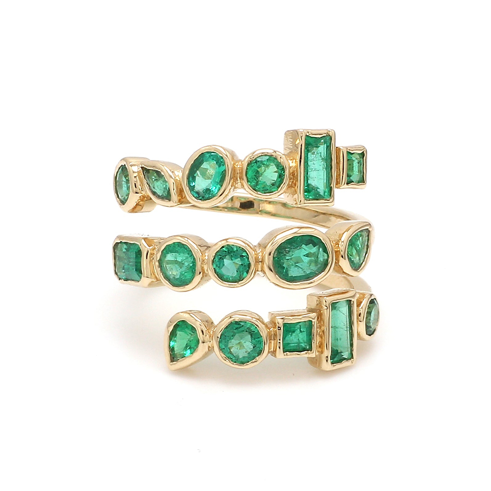 Spiral Design 3.6ct Emerald Sapphire Bezel Setting Ring