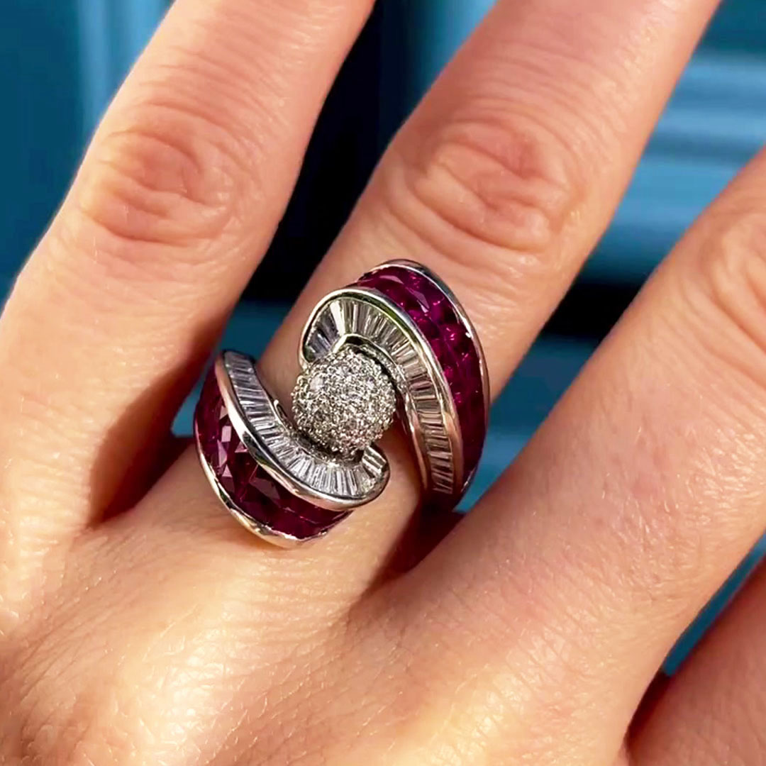 2.7ct Invisible Setting Ruby and Diamond Swirling Ring