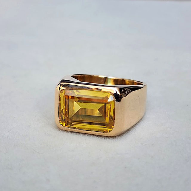 7ct Emerald Cut Yellow Sapphire Men's Engagement Ring