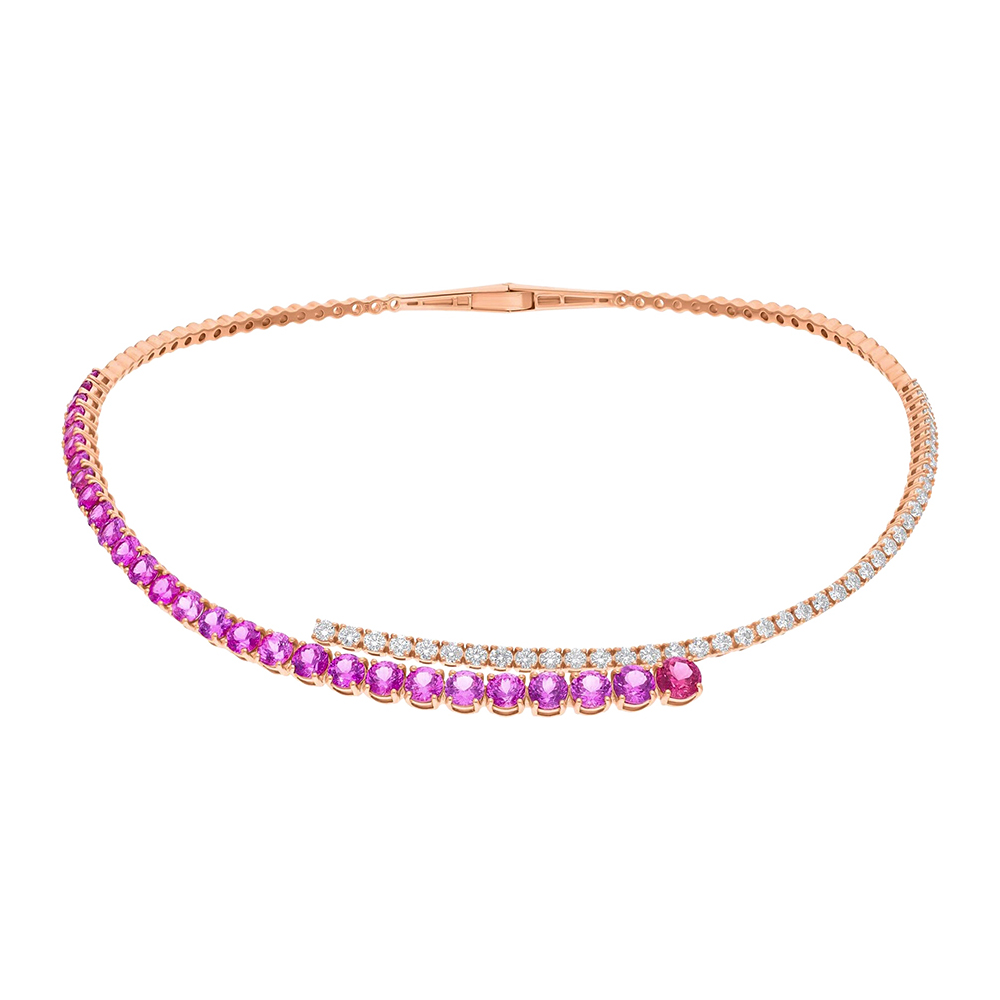 Two Tone Pink&White Sapphire Open Choker Necklace