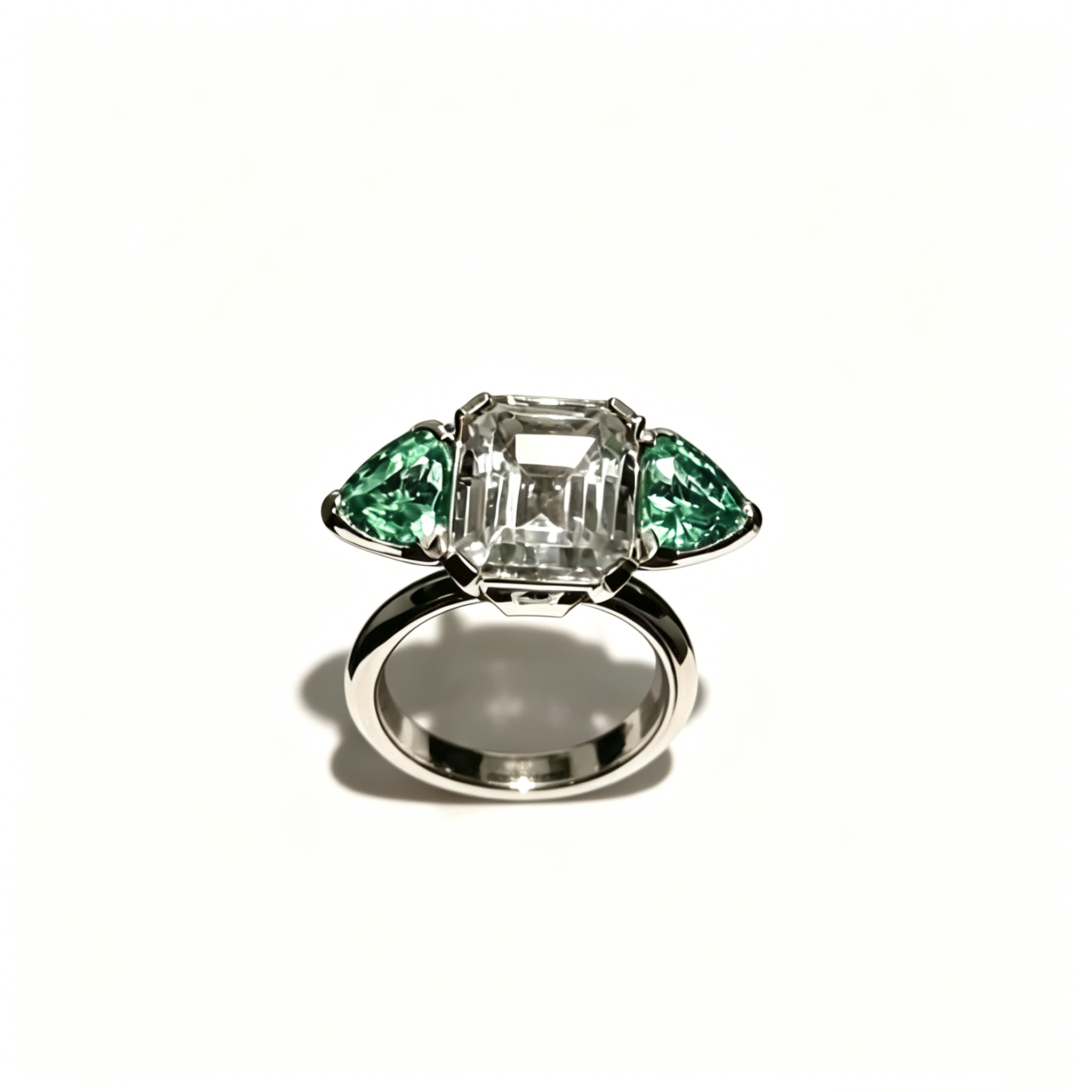 3.25ct Emerald Cut White Sapphire Three-Stone Engagement Ring