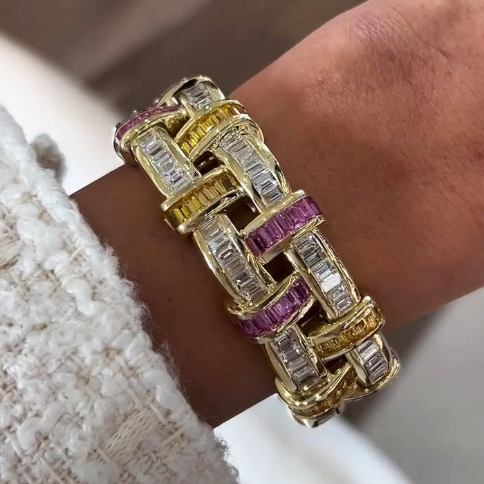 Emerald Cut Multi-color Three-tone Gemstone Bracelet