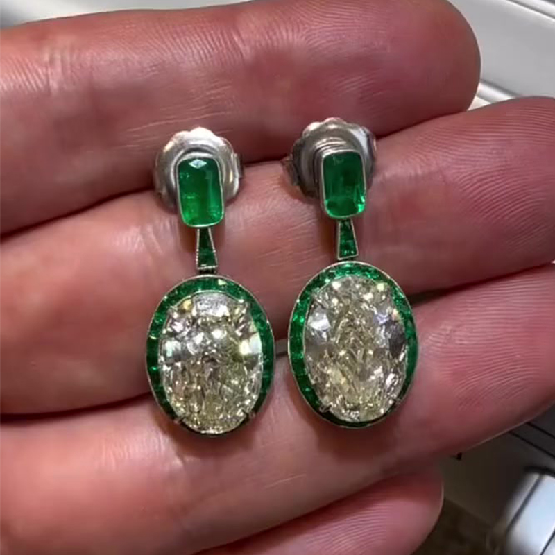 Art Deco Design Oval Cut Dangle Earrings