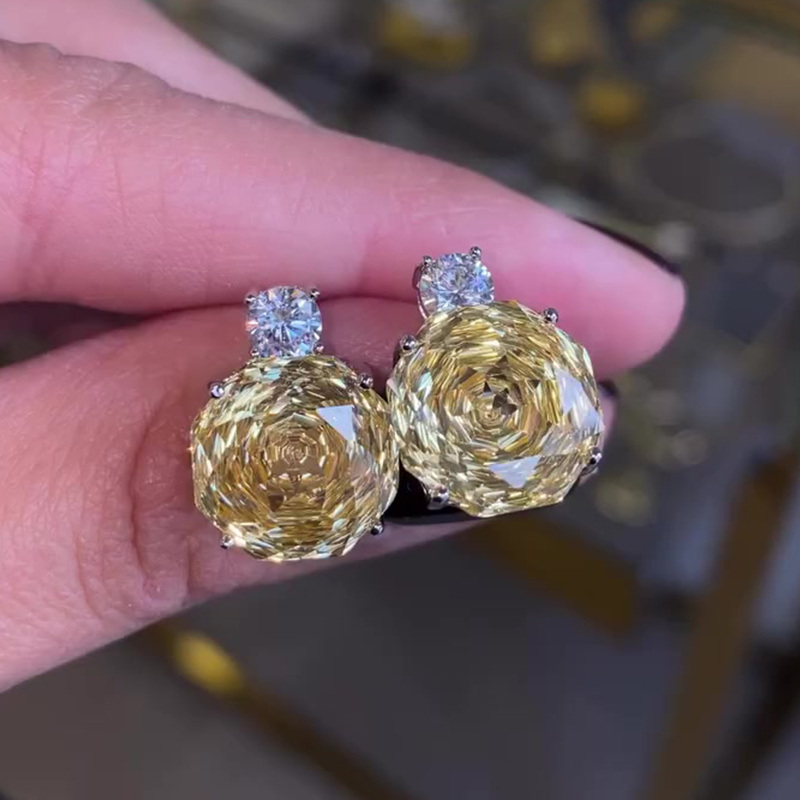 Yellow Sapphire Rose Cut Diamond Accent Stud Earrings
