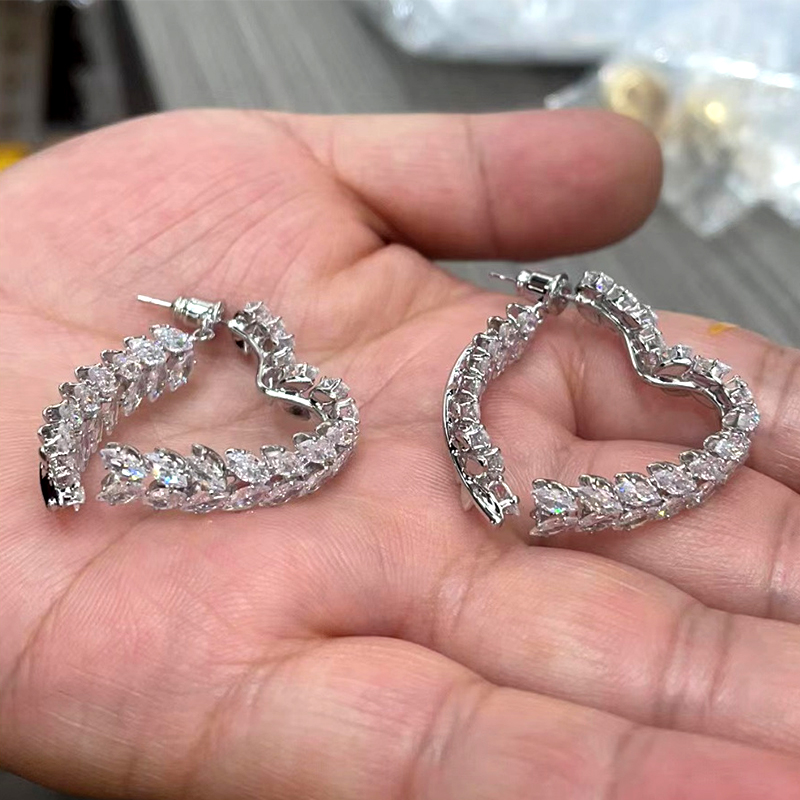 Heart Shape Marquise Cut White Sapphire Dangle Earrings