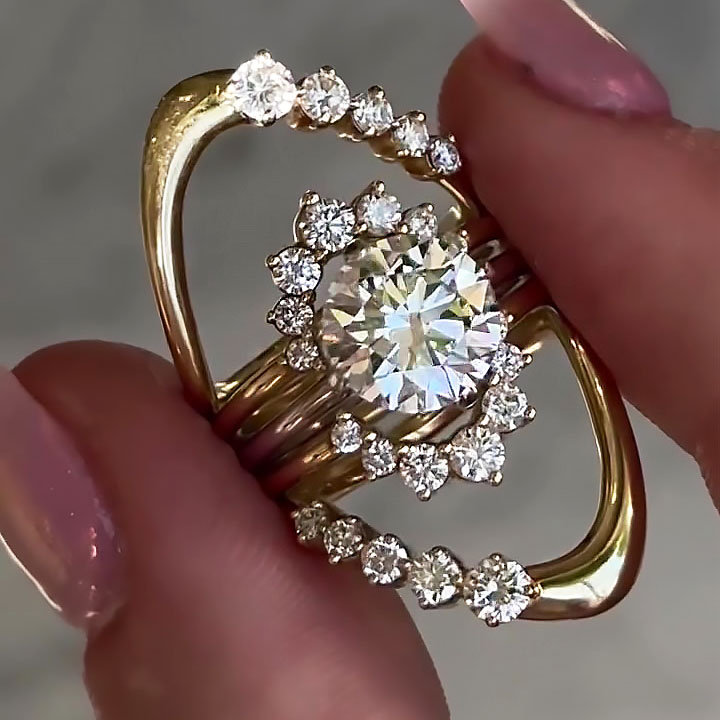 3ct Art Deco Round Cut White Sapphire Bridal Set Ring/ 5pcs